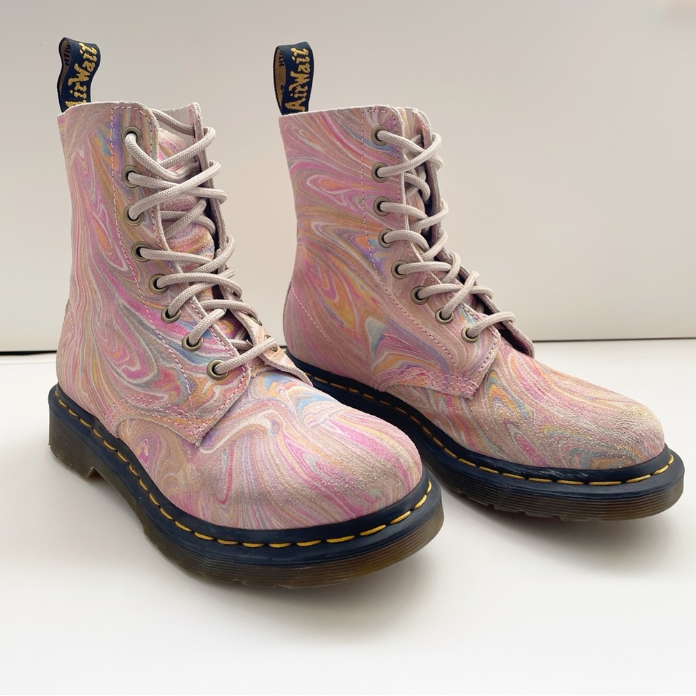 Dr Martens pascal 1460 MARBLED SUEDE LACE UP BOOTS rainbow unicorn girly combat - Picture 4 of 11